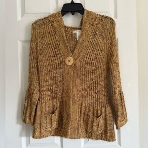 Vertigo Paris Women’s L Sweater Top Cardigan Hooded Pockets Brown Winter Boho